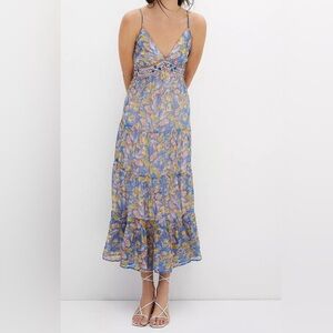 Anthropologie Verb Pallavi Singhee Tiered Floral Vineyard Maxi Midi Dress 8 Blue